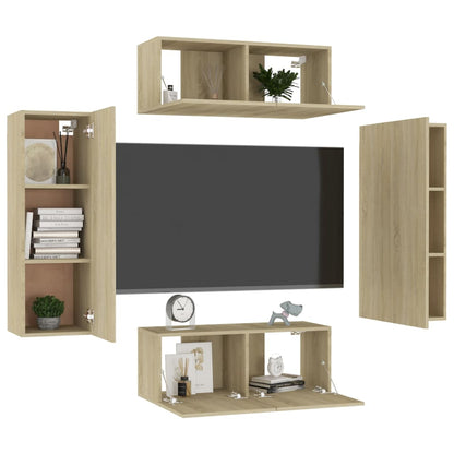 Set di Mobili TV 4 pz Rovere Sonoma in Legno Multistrato