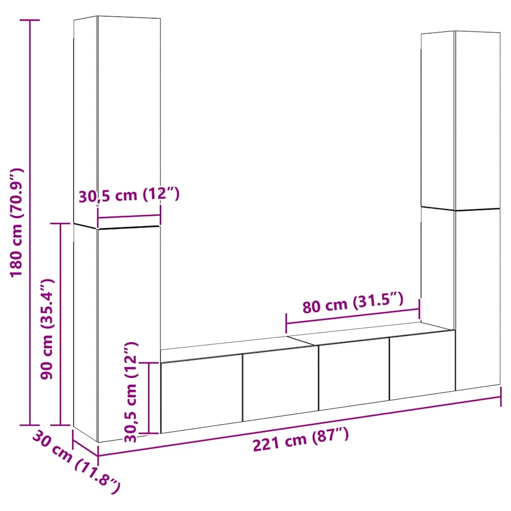 Set di Mobili Porta TV 6 pz Rovere Sonoma in Legno Multistrato - homemem39