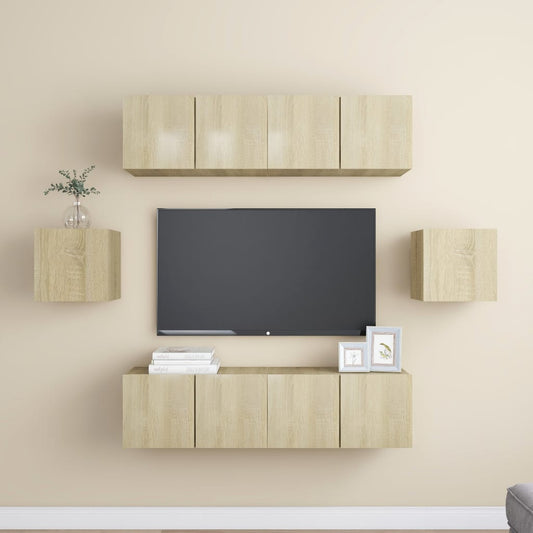 Set di Mobili Porta TV 6 pz Rovere Sonoma in Legno Multistrato - homemem39