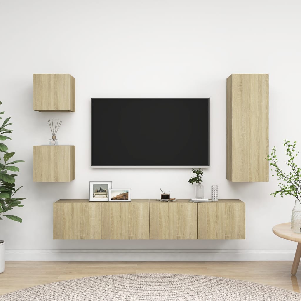 Set di Mobili TV 5 pz Rovere Sonoma in Legno Multistrato