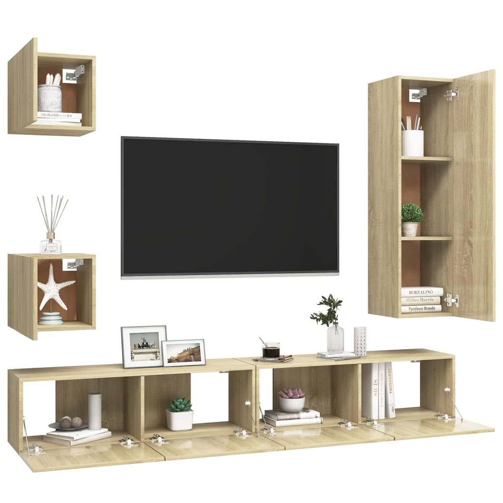 Set di Mobili TV 5 pz Rovere Sonoma in Legno Multistrato - homemem39