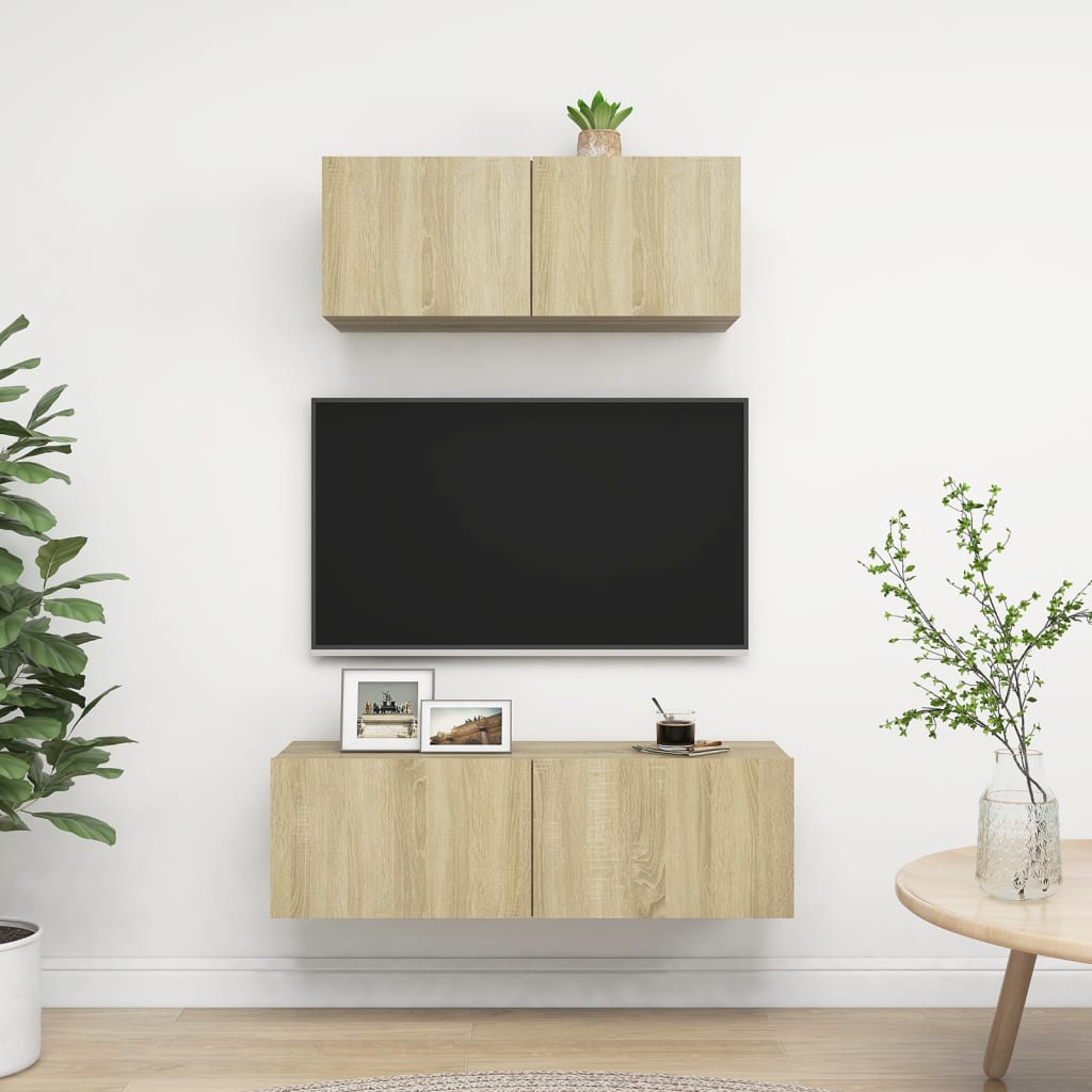 Set di Mobili Porta TV 2 pz Rovere Sonoma in Legno Multistrato - homemem39
