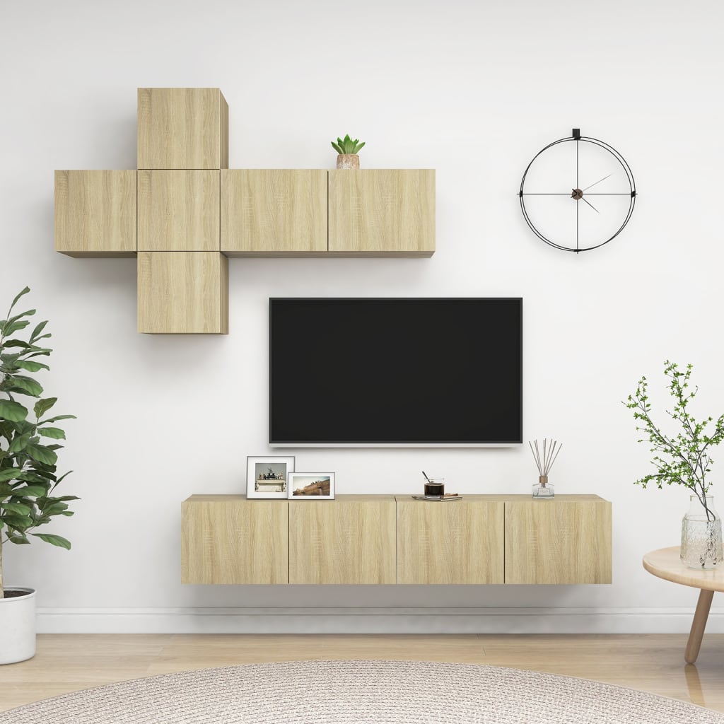 Set di Mobili Porta TV 7 pz Rovere Sonoma in Legno Multistrato