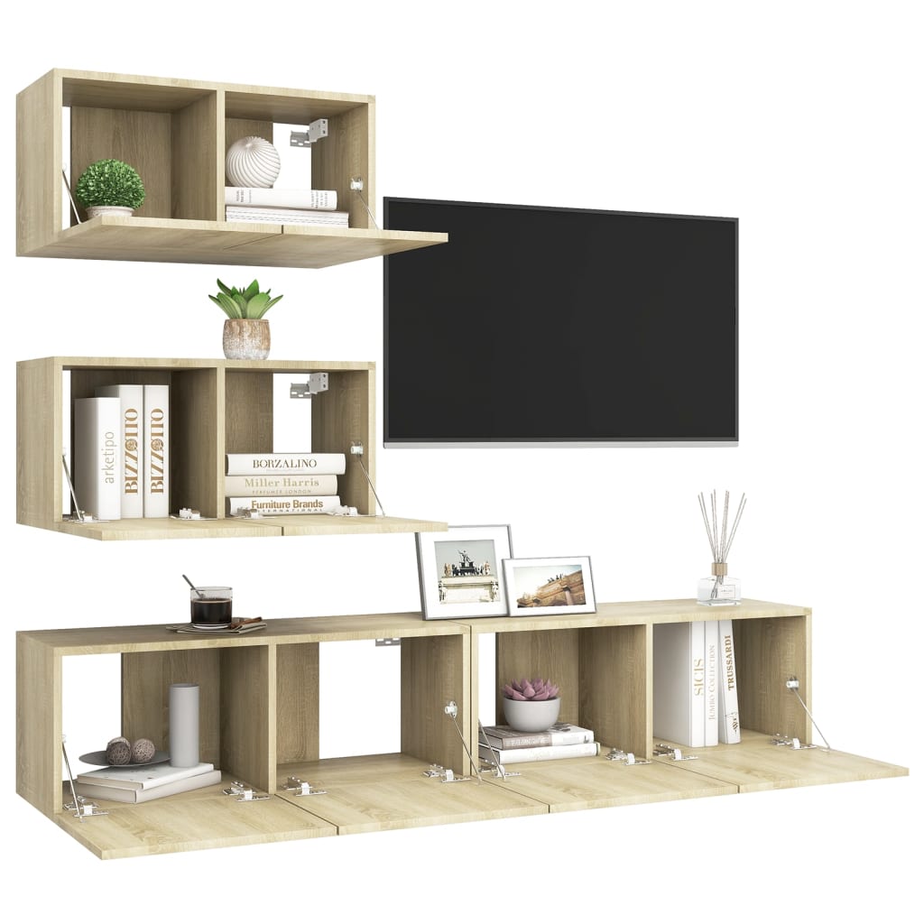 Set di Mobili Porta TV 4 pz Rovere Sonoma in Legno Multistrato - homemem39