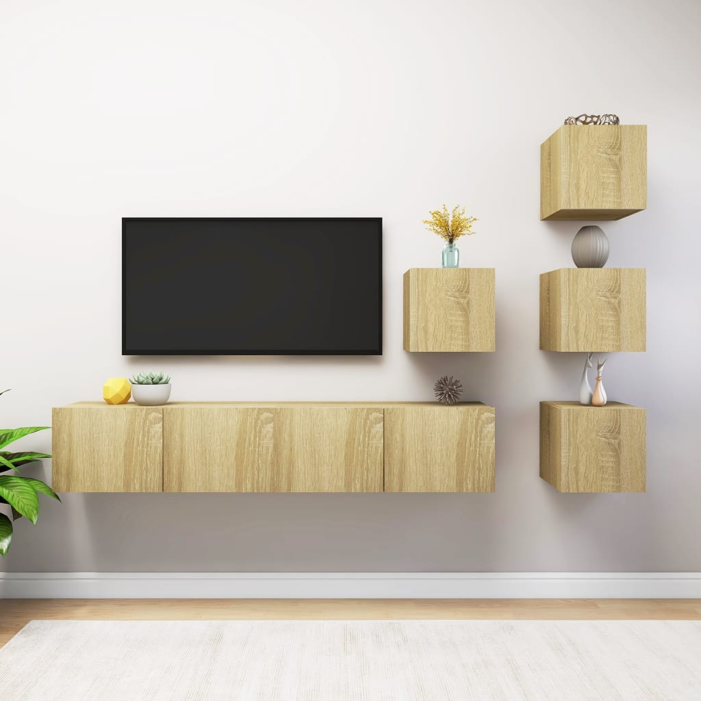 Set di Mobili Porta TV 6 pz Rovere Sonoma in Legno Multistrato