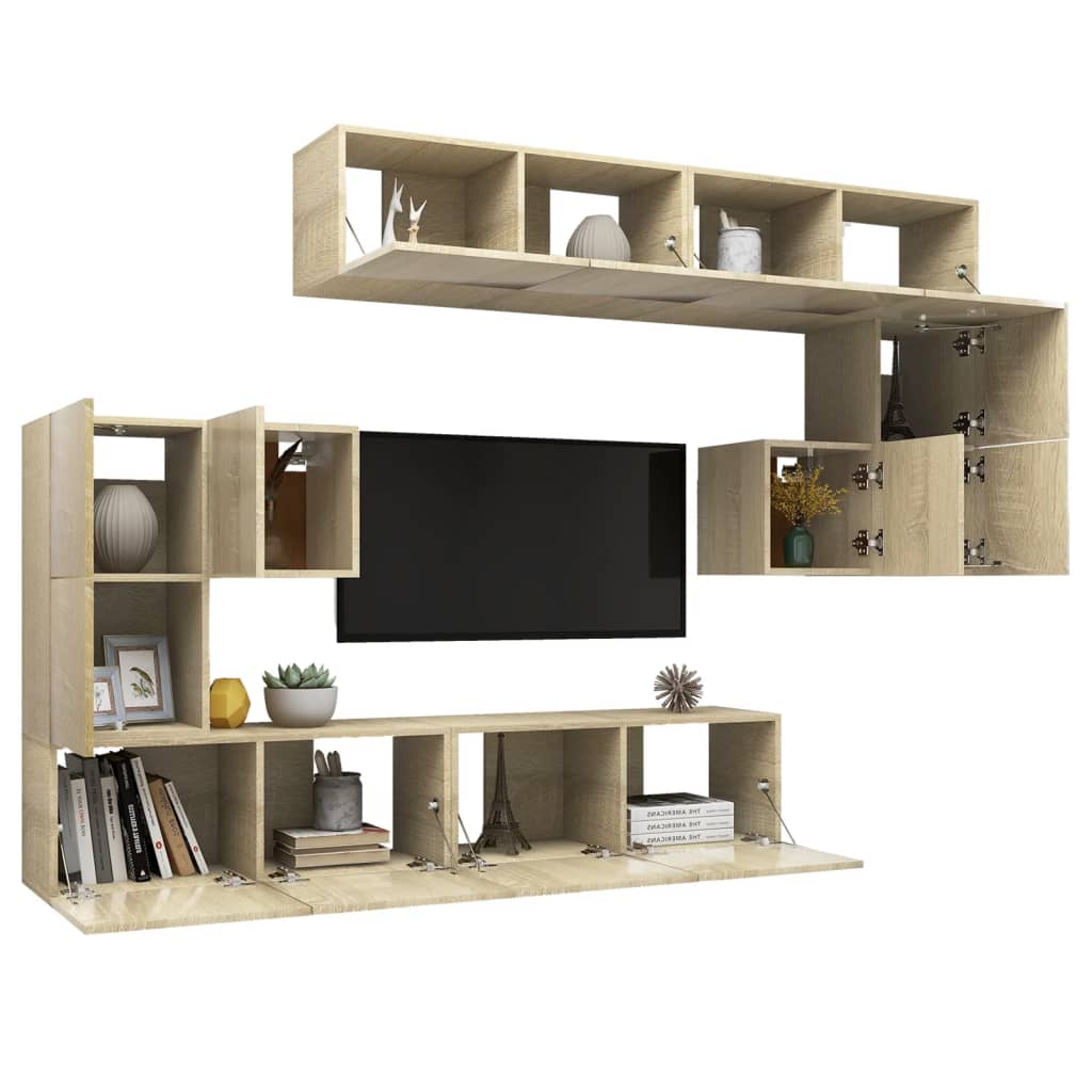 Set Mobili Porta TV 8pz Rovere Sonoma in Legno Multistrato