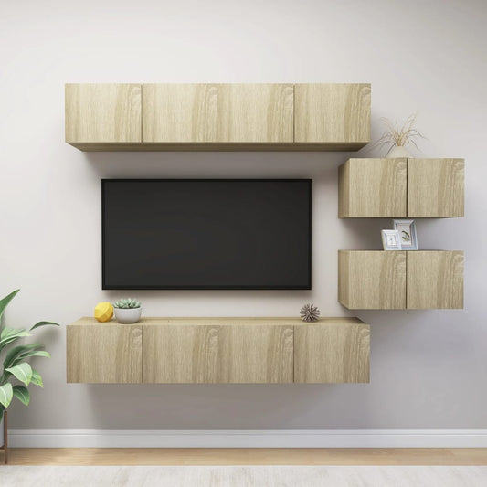Set di Mobili Porta TV 6 pz Rovere Sonoma in Legno Multistrato - homemem39