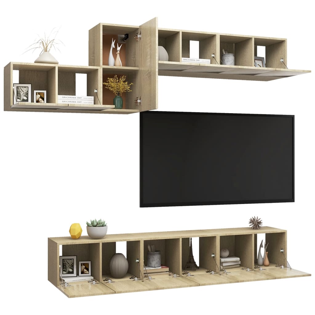 Set di Mobili Porta TV 7 pz Rovere Sonoma in Legno Multistrato