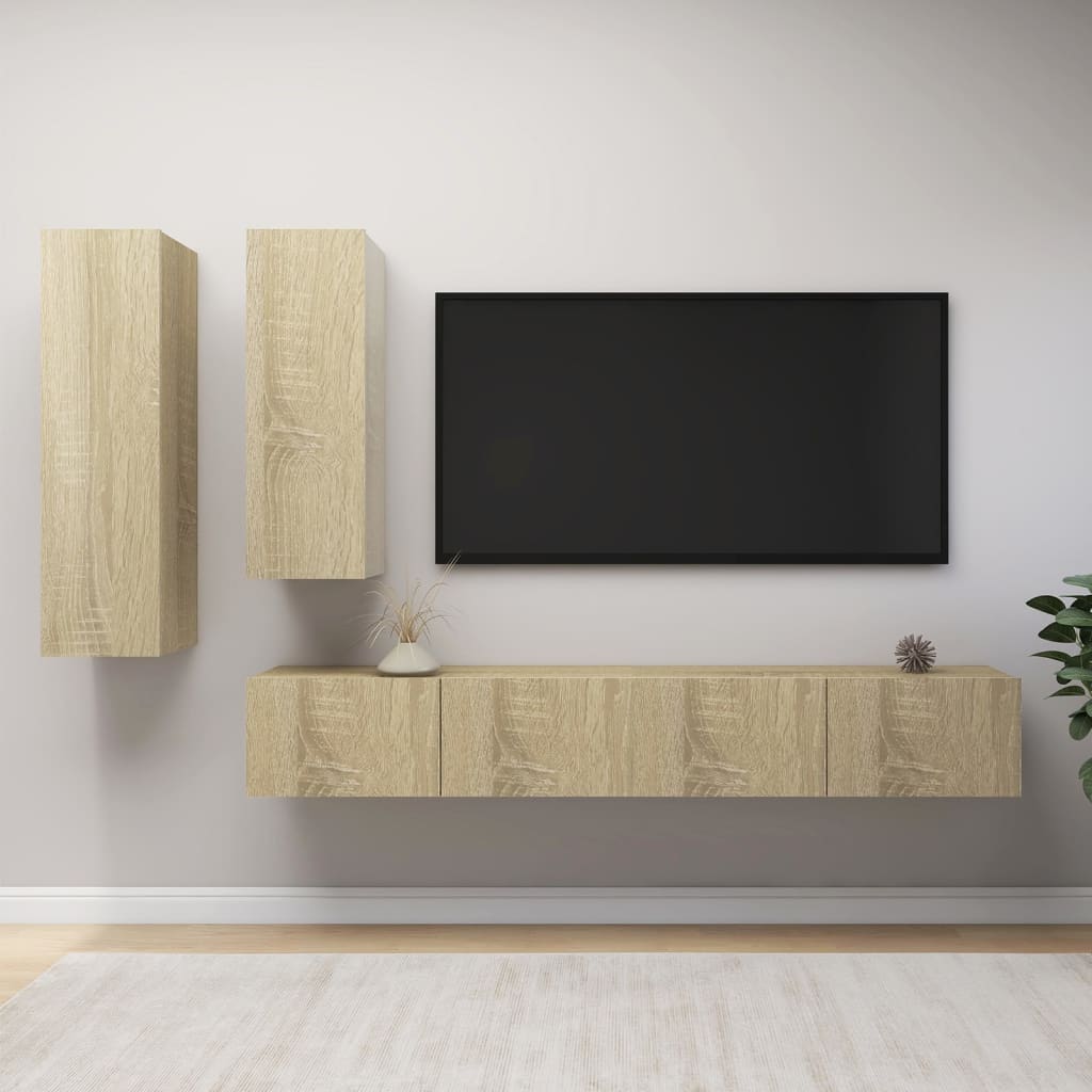 Set di Mobili TV 4 pz Rovere Sonoma in Legno Multistrato