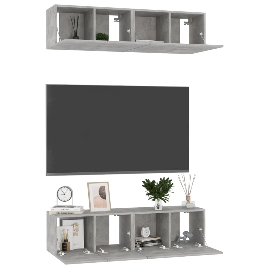 Mobili TV 4 pz Grigio Cemento 60x30x30 cm in Legno Multistrato - homemem39