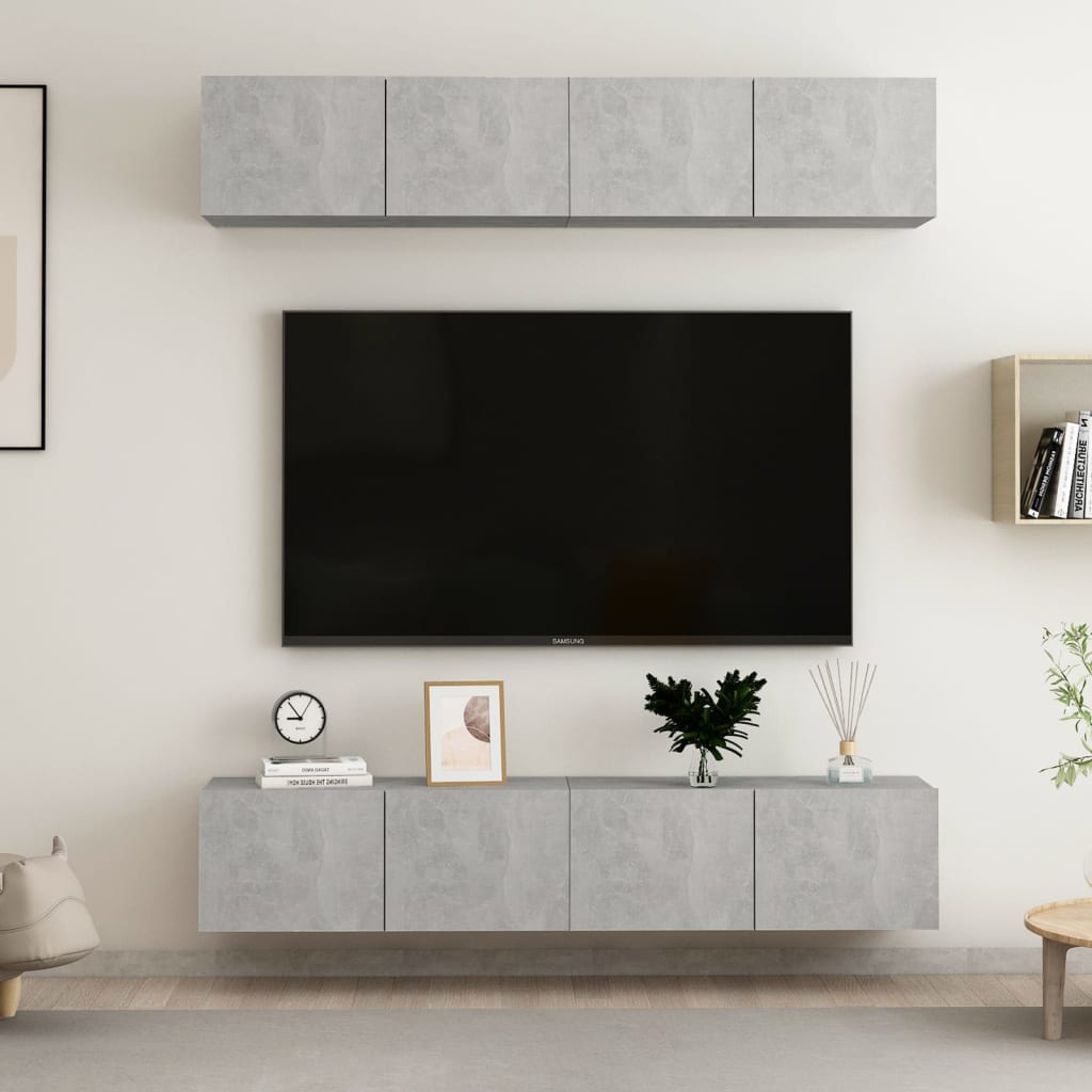 Mobili TV 4 pz Grigio Cemento 80x30x30 cm in Legno Multistrato - homemem39