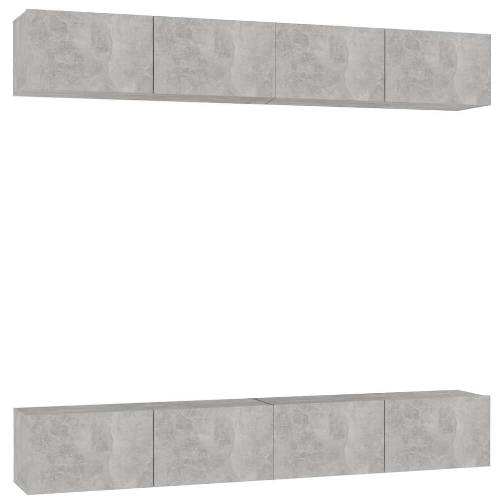Mobili TV 4 pz Grigio Cemento 100x30x30 cm in Legno Multistrato