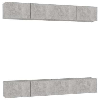 Mobili TV 4 pz Grigio Cemento 100x30x30 cm in Legno Multistrato