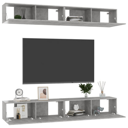 Mobili TV 4 pz Grigio Cemento 100x30x30 cm in Legno Multistrato - homemem39