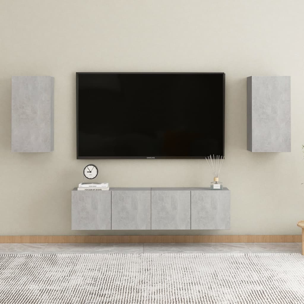 Set di Mobili Porta TV 4 pz Grigio Cemento in Legno Multistrato