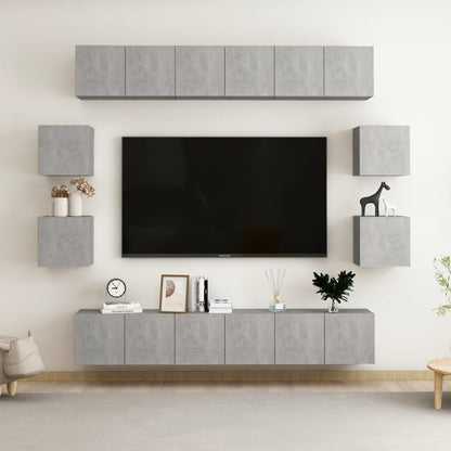Set di Mobili Porta TV 10pz Grigio Cemento in Legno Multistrato