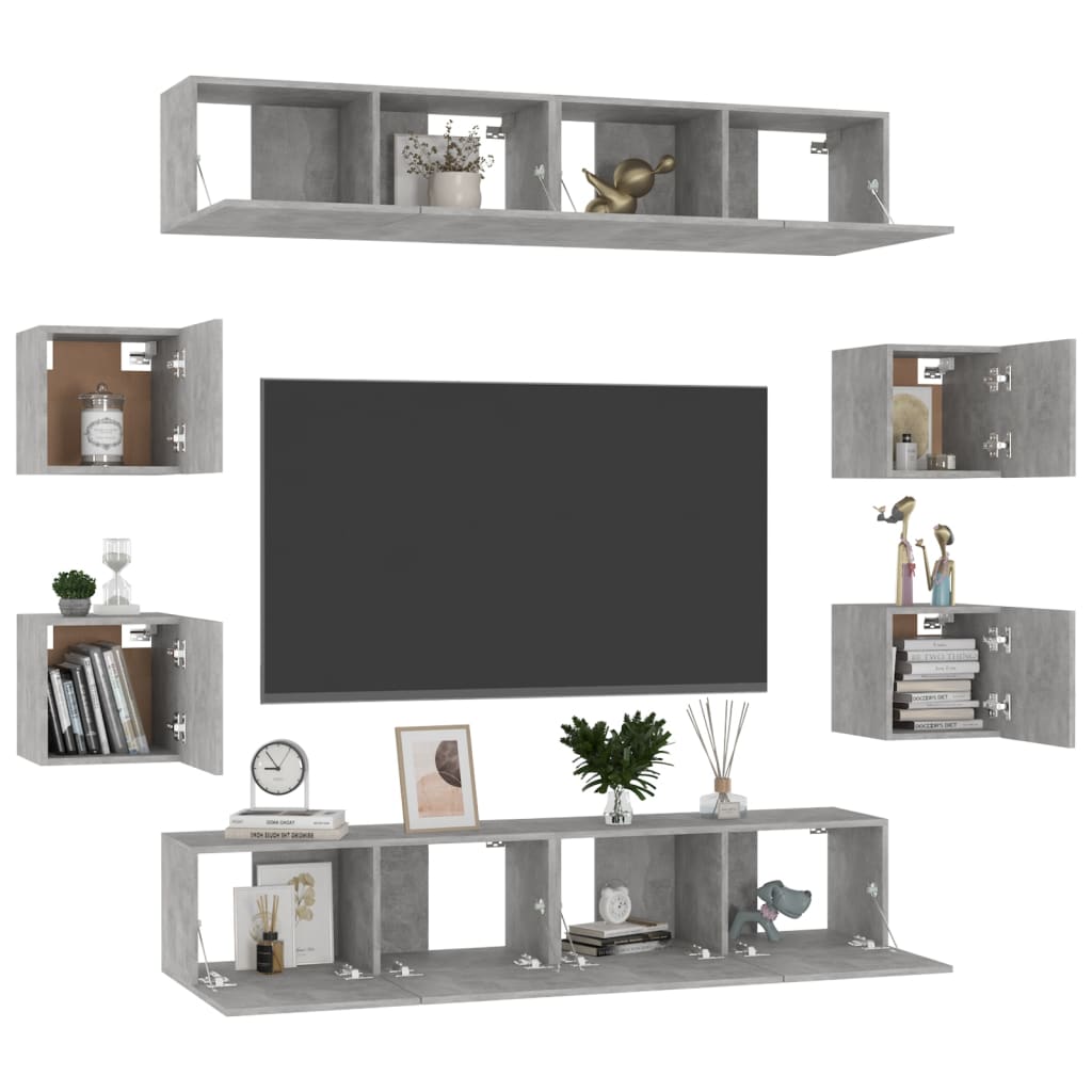Set di Mobili Porta TV 8 pz Grigio Cemento in Legno Multistrato