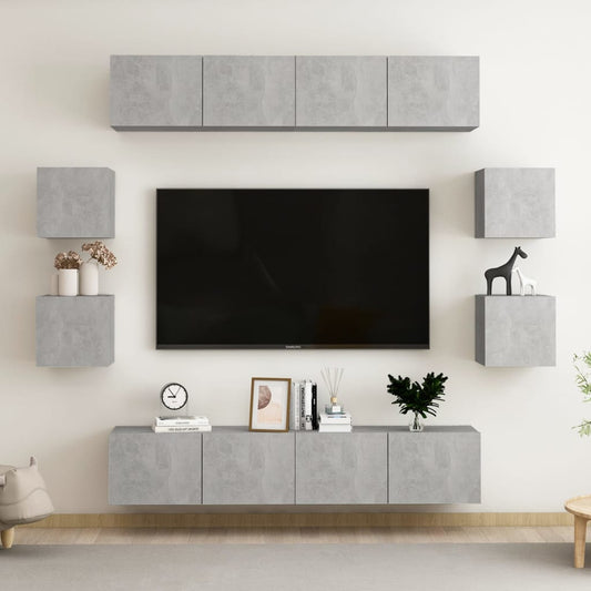Set di Mobili Porta TV 8 pz Grigio Cemento in Legno Multistrato