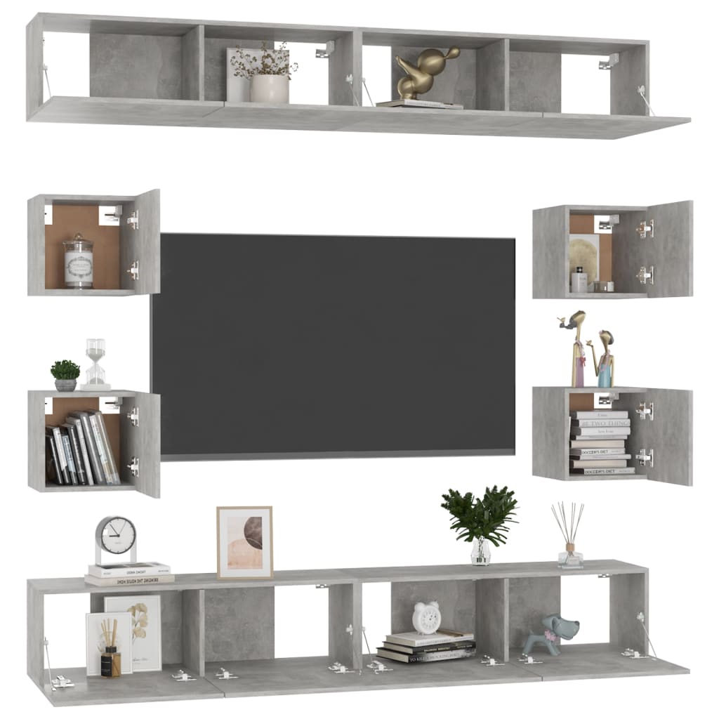 Set di Mobili Porta TV 8 pz Grigio Cemento in Legno Multistrato