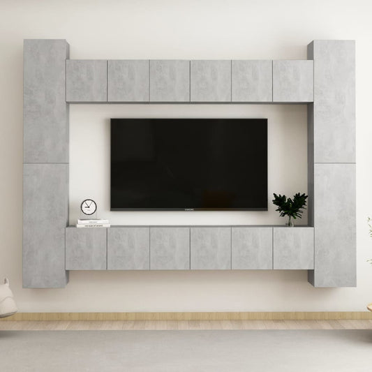 Set di Mobili Porta TV 10pz Grigio Cemento in Legno Multistrato