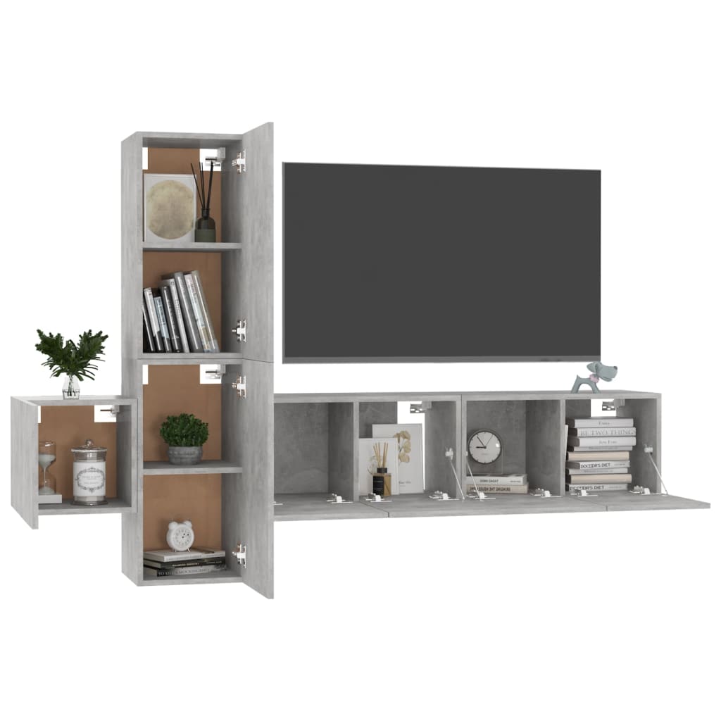 Set di Mobili Porta TV 5 pz Grigio Cemento in Legno Multistrato