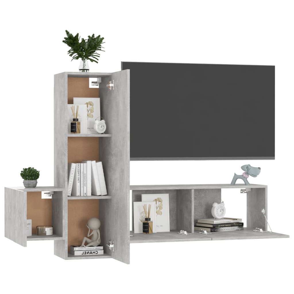 Set di Mobili Porta TV 3 pz Grigio Cemento in Legno Multistrato - homemem39