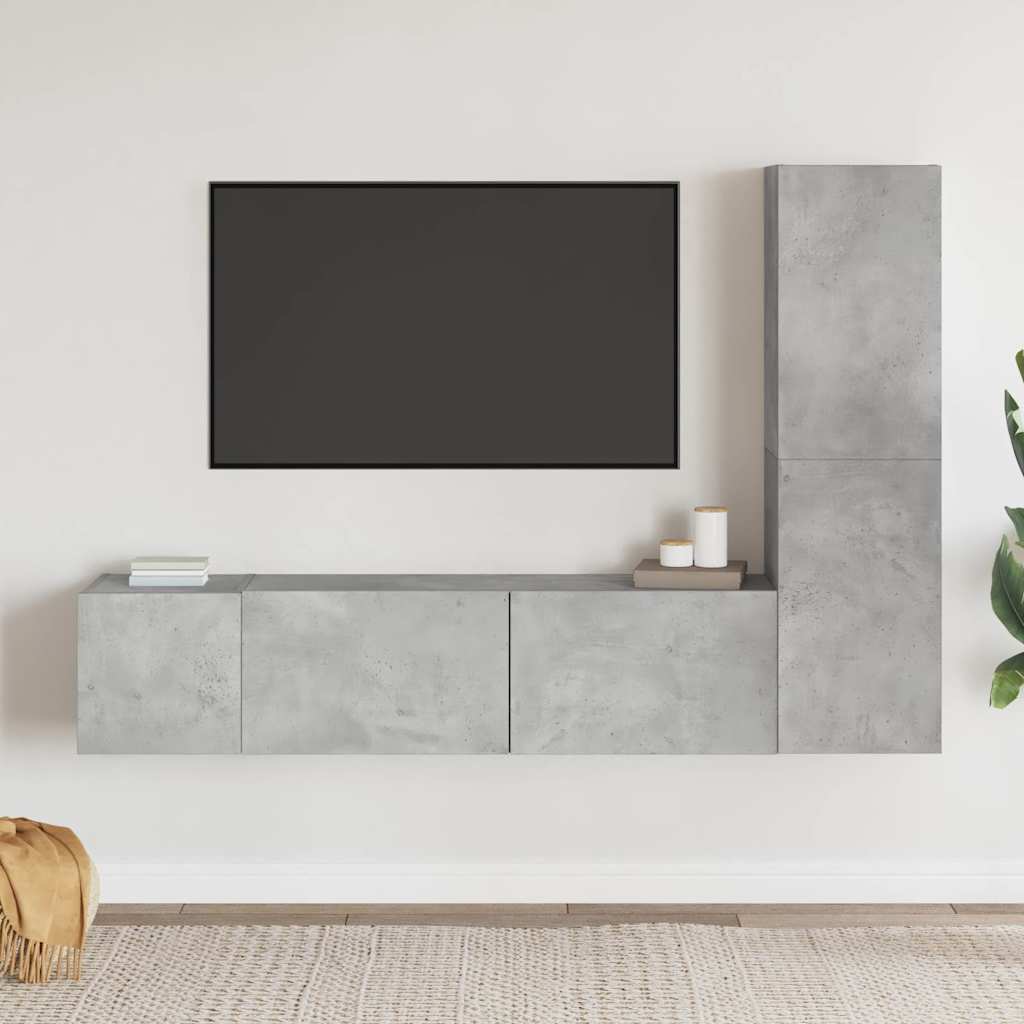 Set di Mobili Porta TV 3 pz Grigio Cemento in Legno Multistrato