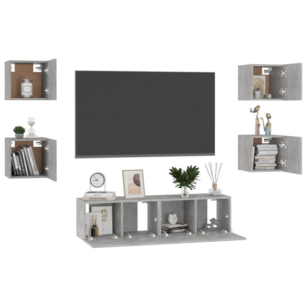 Set di Mobili Porta TV 6 pz Grigio Cemento in Legno Multistrato - homemem39