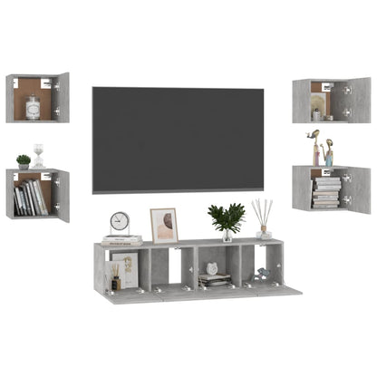 Set di Mobili Porta TV 6 pz Grigio Cemento in Legno Multistrato - homemem39