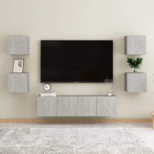 Set di Mobili Porta TV 6 pz Grigio Cemento in Legno Multistrato - homemem39