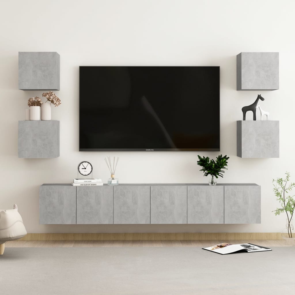 Set di Mobili Porta TV 7 pz Grigio Cemento in Legno Multistrato - homemem39