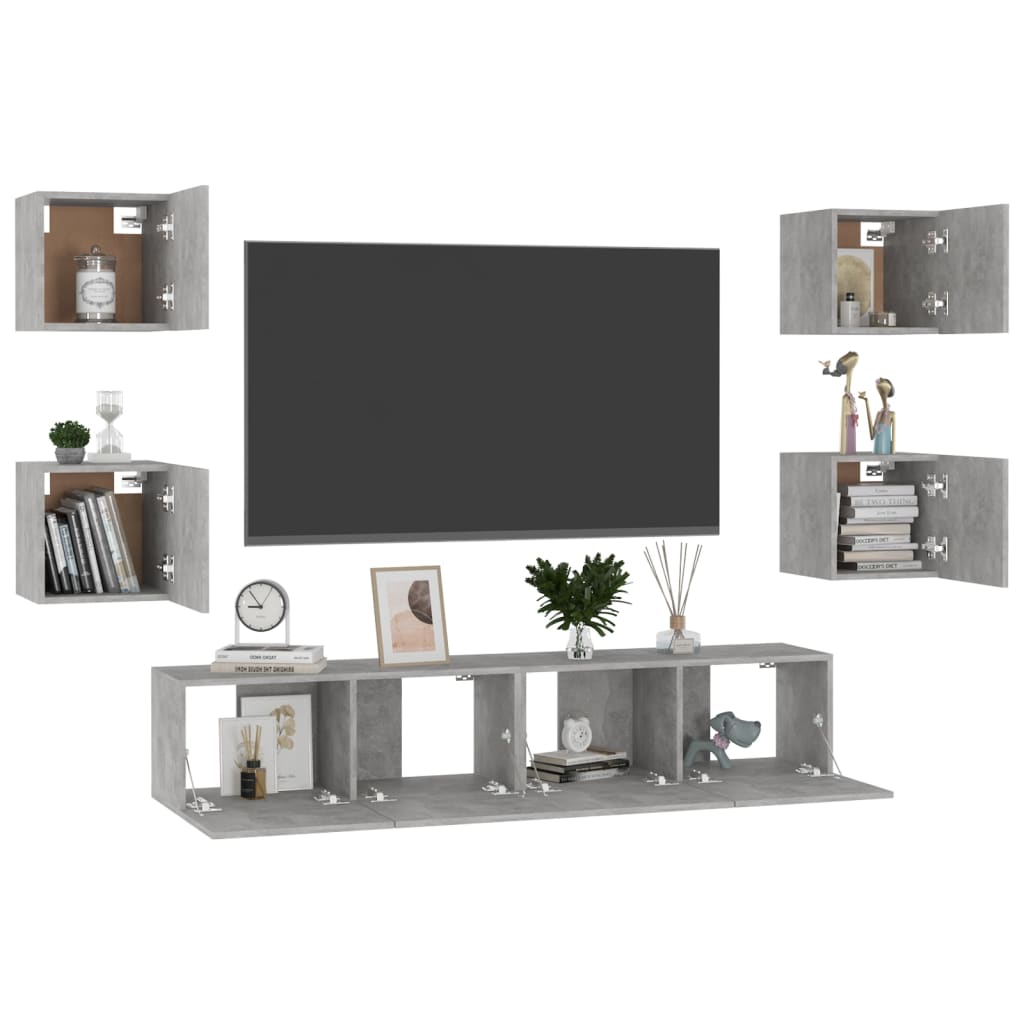 Set di Mobili Porta TV 6 pz Grigio Cemento in Legno Multistrato - homemem39