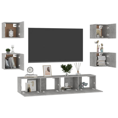 Set di Mobili Porta TV 6 pz Grigio Cemento in Legno Multistrato - homemem39