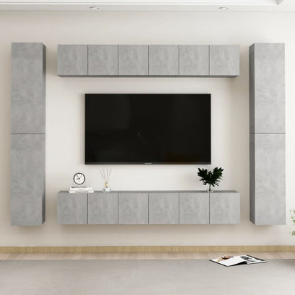 Set di Mobili Porta TV 10pz Grigio Cemento in Legno Multistrato