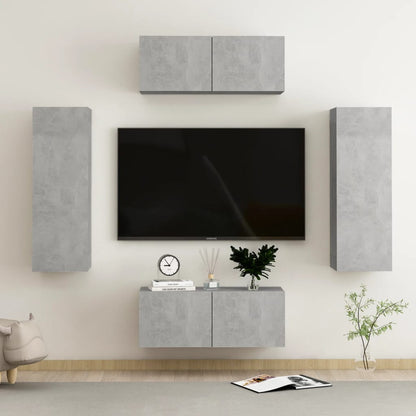 Set di Mobili Porta TV 4 pz Grigio Cemento in Legno Multistrato