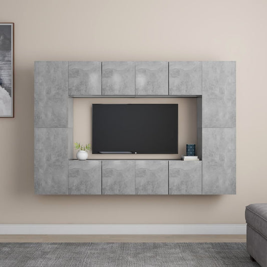 Set di Mobili Porta TV 8 pz Grigio Cemento in Legno Multistrato