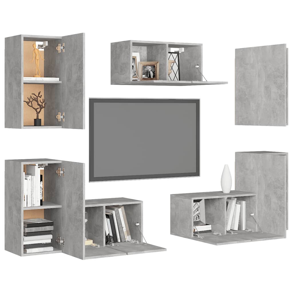 Set di Mobili Porta TV 7 pz Grigio Cemento in Legno Multistrato