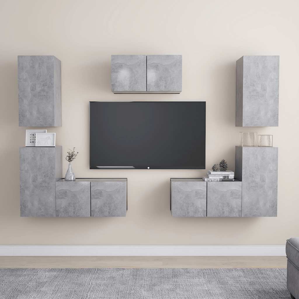 Set di Mobili Porta TV 7 pz Grigio Cemento in Legno Multistrato