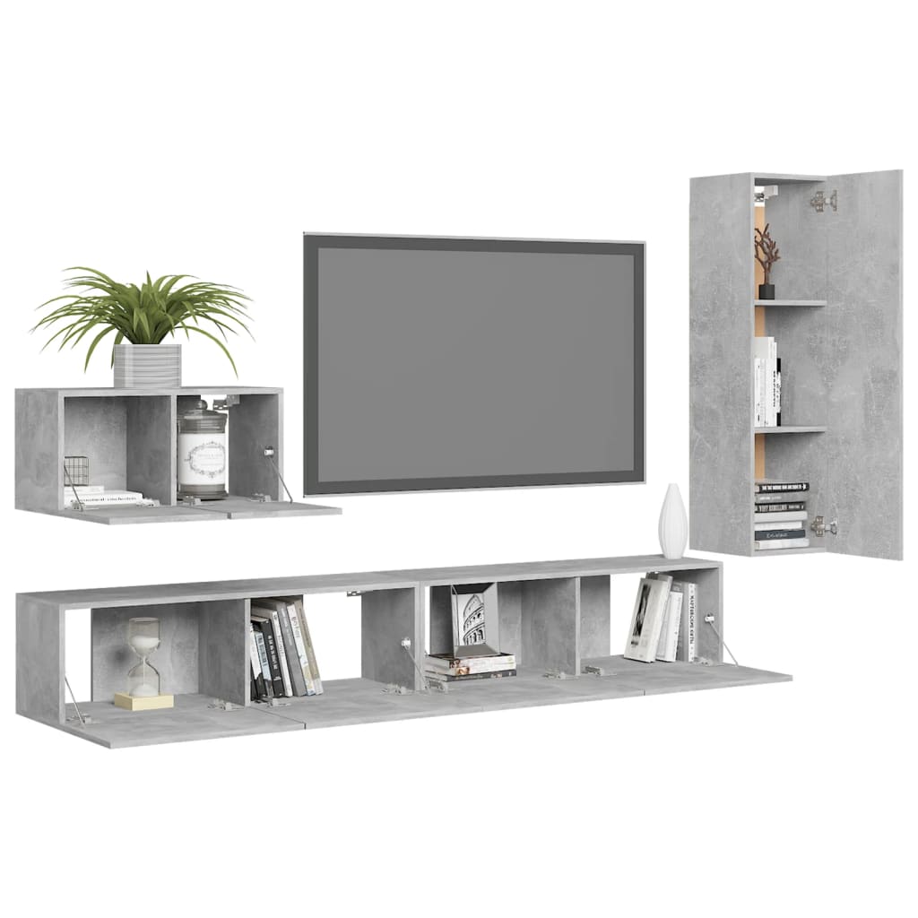 Set di Mobili Porta TV 4 pz Grigio Cemento in Legno Multistrato - homemem39