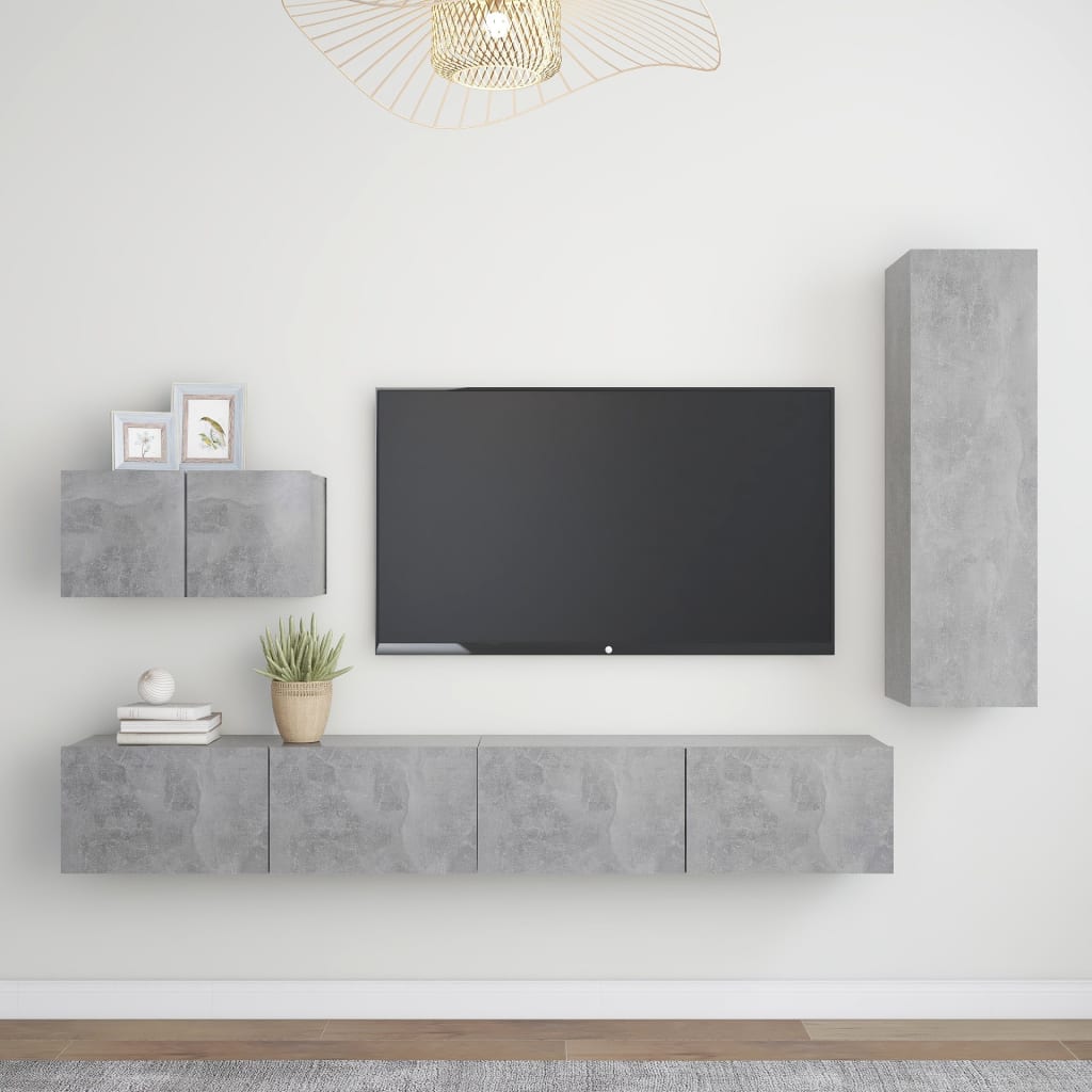 Set di Mobili Porta TV 4 pz Grigio Cemento in Legno Multistrato - homemem39