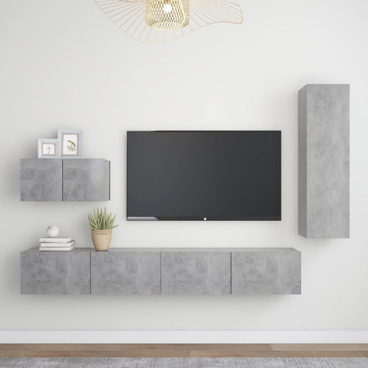 Set di Mobili Porta TV 4 pz Grigio Cemento in Legno Multistrato - homemem39