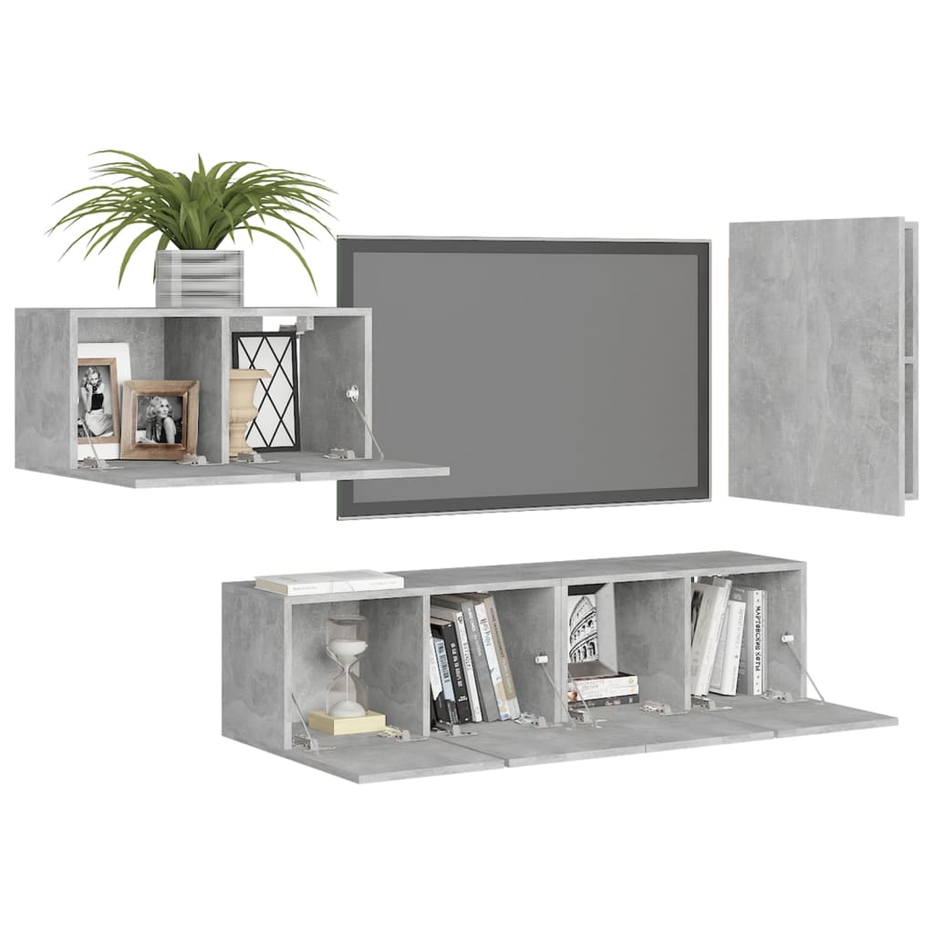 Set di Mobili Porta TV 4 pz Grigio Cemento in Legno Multistrato - homemem39