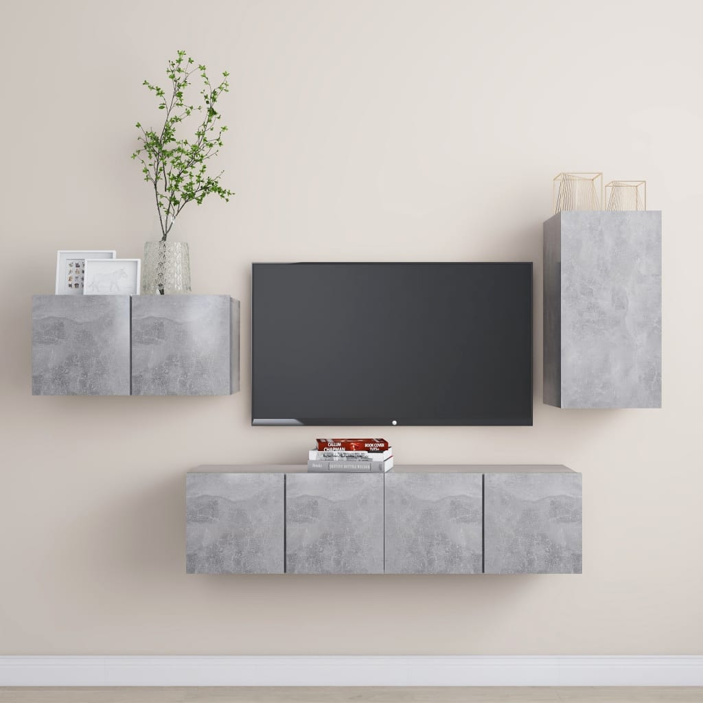 Set di Mobili Porta TV 4 pz Grigio Cemento in Legno Multistrato - homemem39