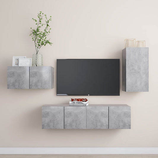 Set di Mobili Porta TV 4 pz Grigio Cemento in Legno Multistrato - homemem39
