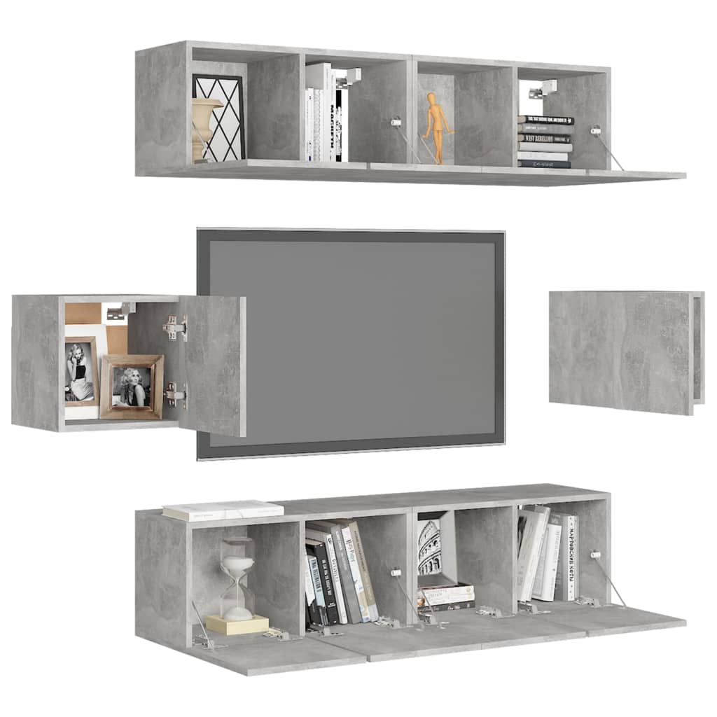Set di Mobili Porta TV 6 pz Grigio Cemento in Legno Multistrato - homemem39