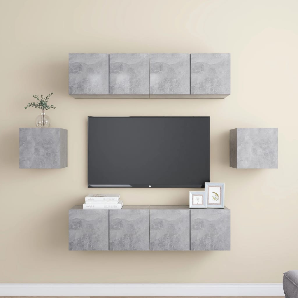 Set di Mobili Porta TV 6 pz Grigio Cemento in Legno Multistrato - homemem39