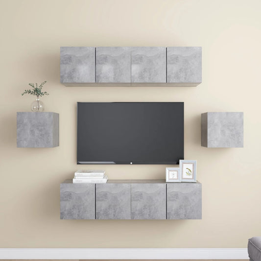 Set di Mobili Porta TV 6 pz Grigio Cemento in Legno Multistrato - homemem39