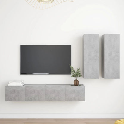 Set di Mobili Porta TV 4 pz Grigio Cemento in Legno Multistrato