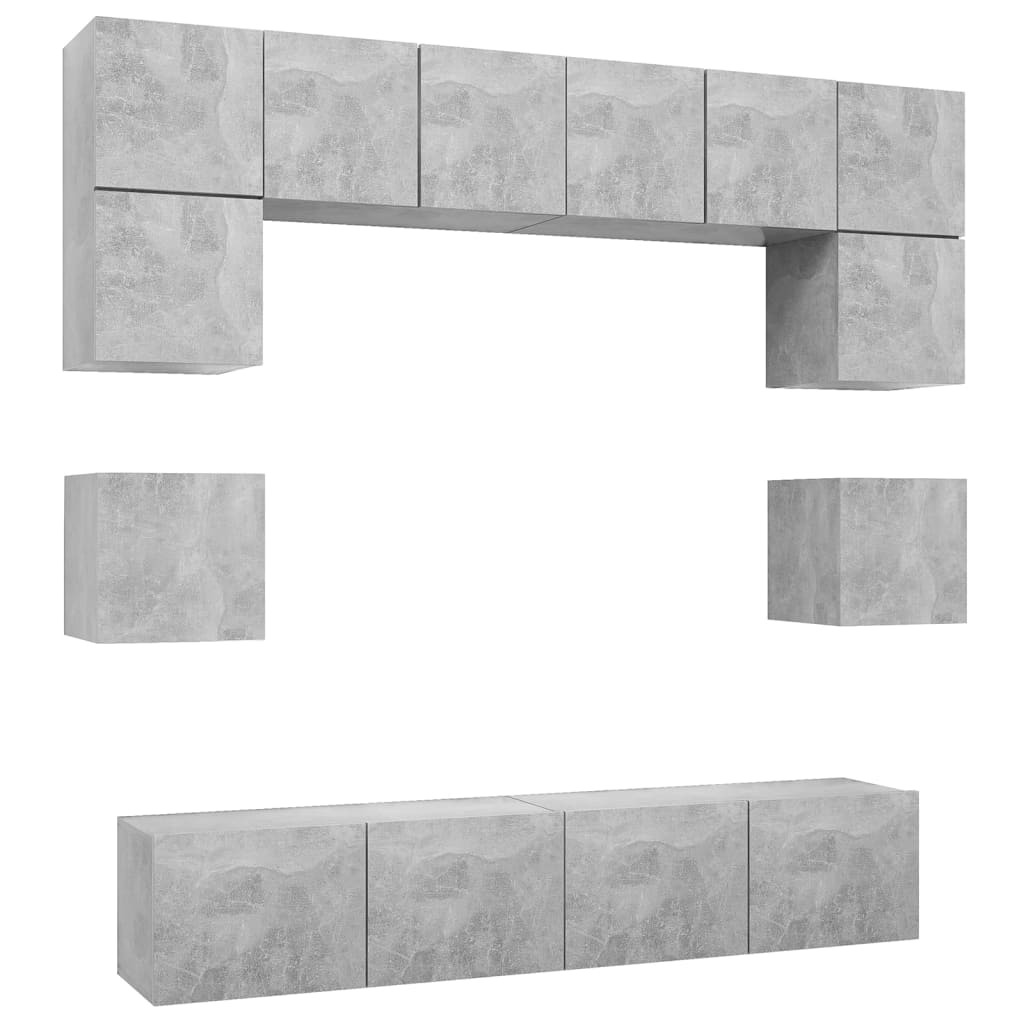 Set di Mobili Porta TV 8 pz Grigio Cemento in Legno Multistrato - homemem39