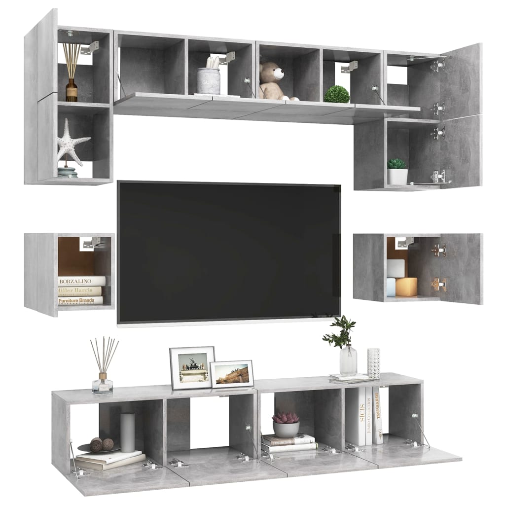 Set di Mobili Porta TV 8 pz Grigio Cemento in Legno Multistrato - homemem39
